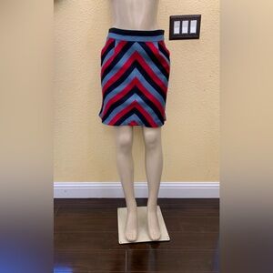 Anthropologie Laura Moffatt Size 6 Navy, Blue, Red Chevron Pattern A-Line Skirt